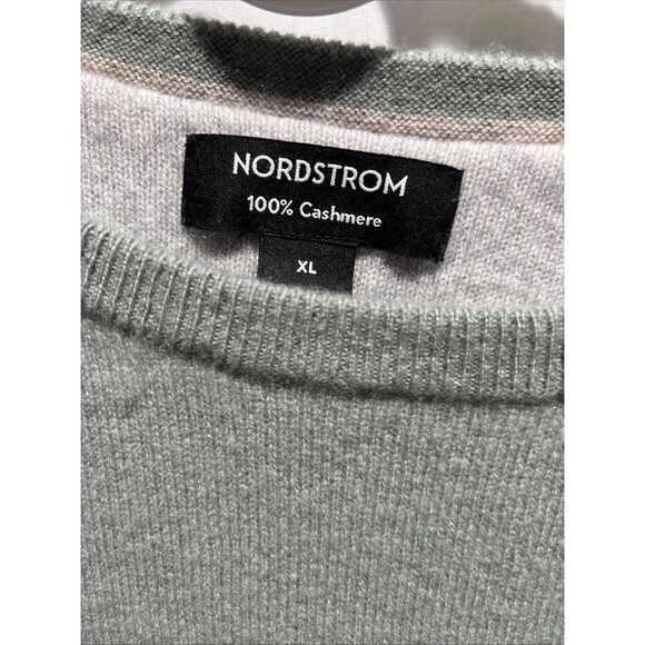 Nordstrom 100% Cashmere Sweater Mens Large Green/Gray Crewneck Pullover - Picture 4 of 11